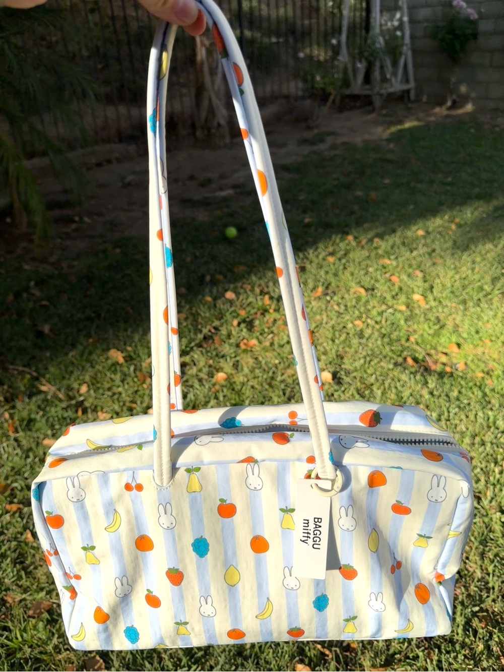 Baggu MEDIUM Nylon Bowler Bag - Picnic Stripes Miffy - NWT